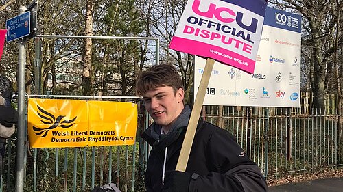 Sam Wilson on the Picket Line at Swansea University